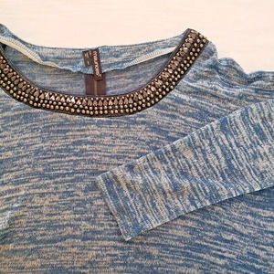 Maurices Womens Long Sleeve Sweater Zipper Back Beaded Collar Blue Plus Size 1